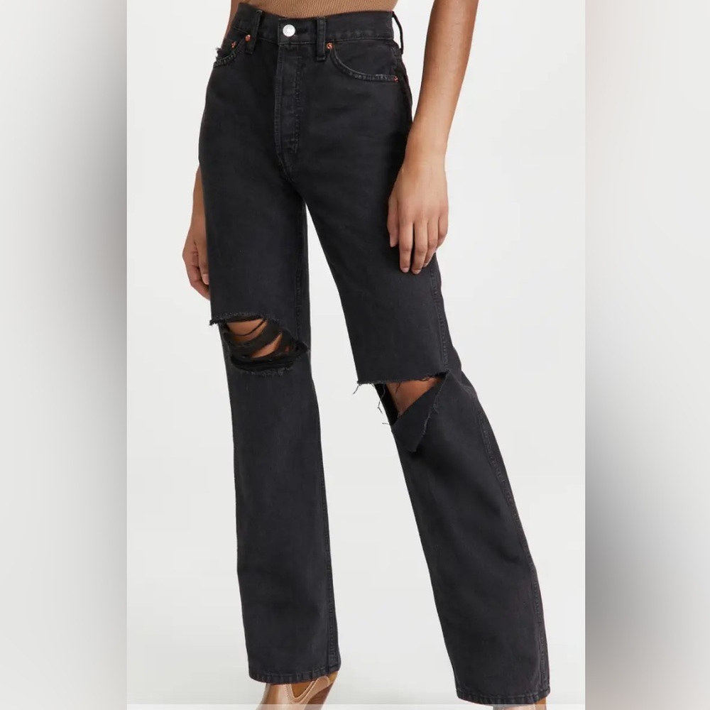 RE/DONE high rise black distressed denim